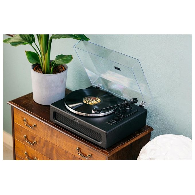 Lenco LS-430BK Giradischi Bluetooth 5.0 Vinile Trasmissione a Cinghia 4 Altoparlanti 40W RMS Preamplificatore Ingresso AUX colore Nero