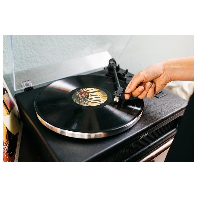 Lenco LS-430BK Giradischi Bluetooth 5.0 Vinile Trasmissione a Cinghia 4 Altoparlanti 40W RMS Preamplificatore Ingresso AUX colore Nero