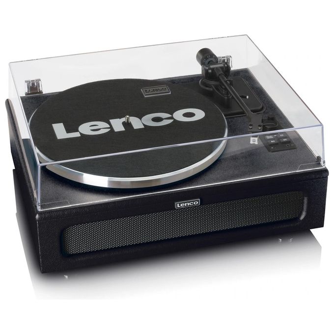 Lenco LS-430BK Giradischi Bluetooth 5.0 Vinile Trasmissione a Cinghia 4 Altoparlanti 40W RMS Preamplificatore Ingresso AUX colore Nero
