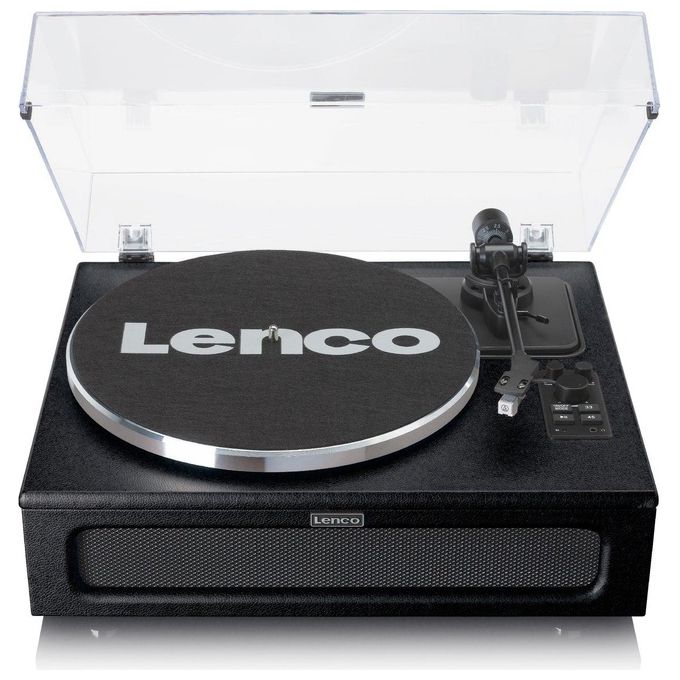 Lenco LS-430BK Giradischi Bluetooth 5.0 Vinile Trasmissione a Cinghia 4 Altoparlanti 40W RMS Preamplificatore Ingresso AUX colore Nero