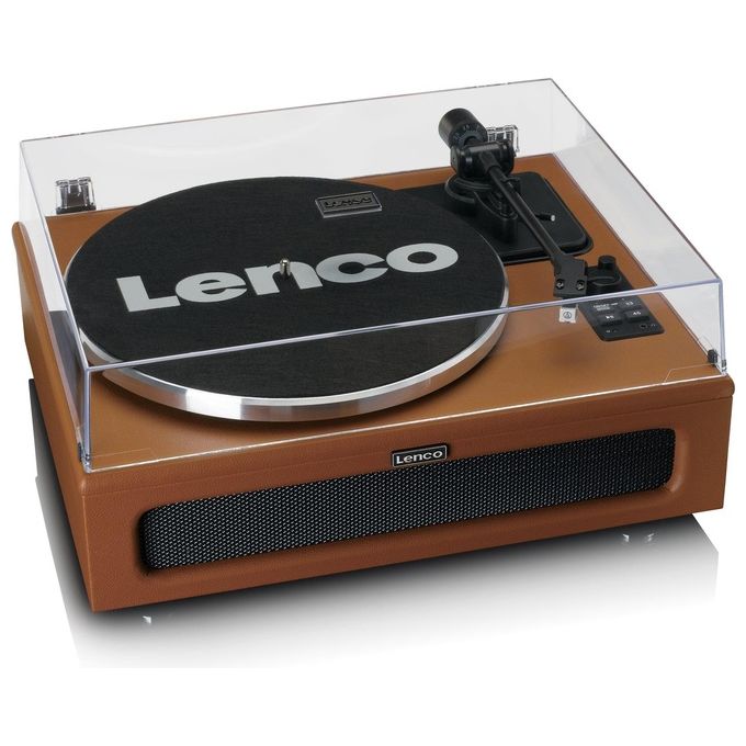 Lenco LS-430BN Giradischi Bluetooth con Altoparlanti Integrati 40 W Trasmissione a Cinghia 33 e 45 giri Preamplificatore RCA AUX colore Marrone