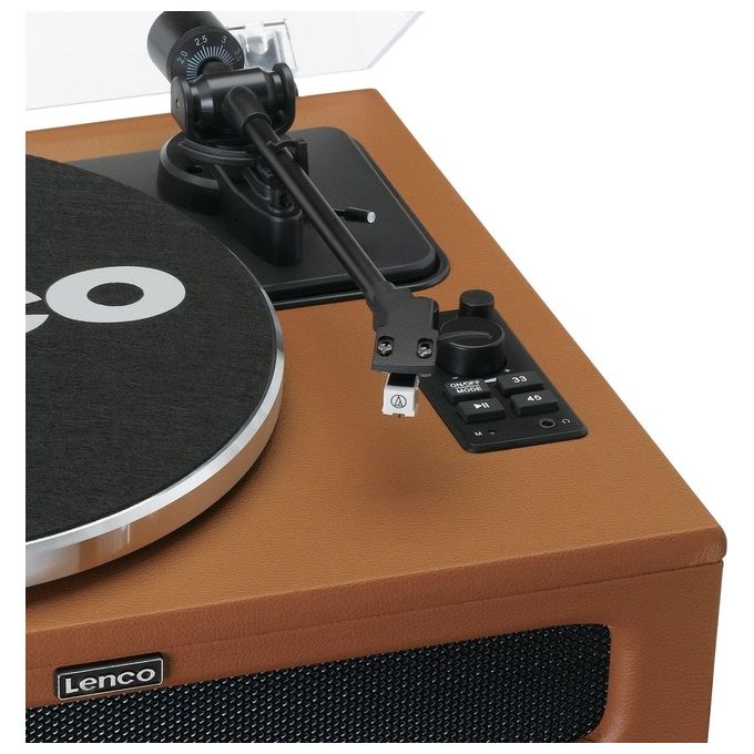 Lenco LS-430BN Giradischi Bluetooth con Altoparlanti Integrati 40 W Trasmissione a Cinghia 33 e 45 giri Preamplificatore RCA AUX colore Marrone