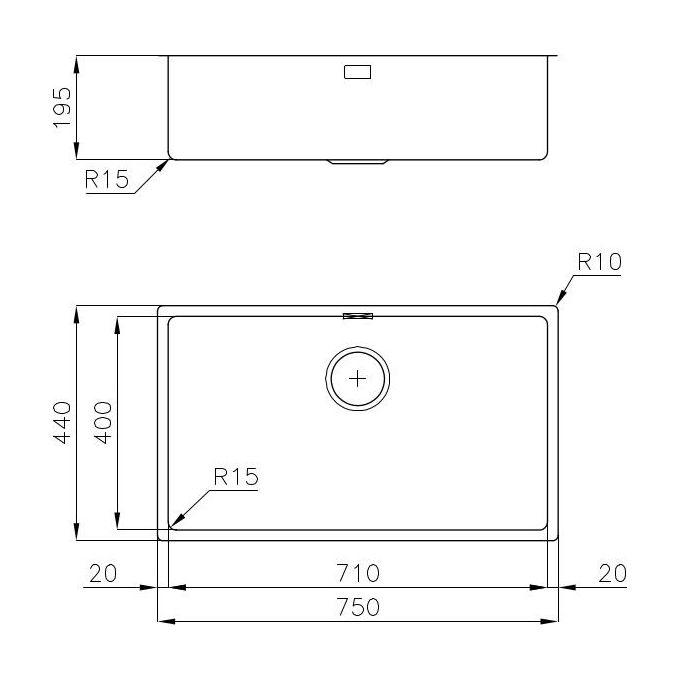 Foster 2157 050 KE Lavello Acciaio Inox Spazzolato da incasso Filotop 1 Vasca 75x44cm