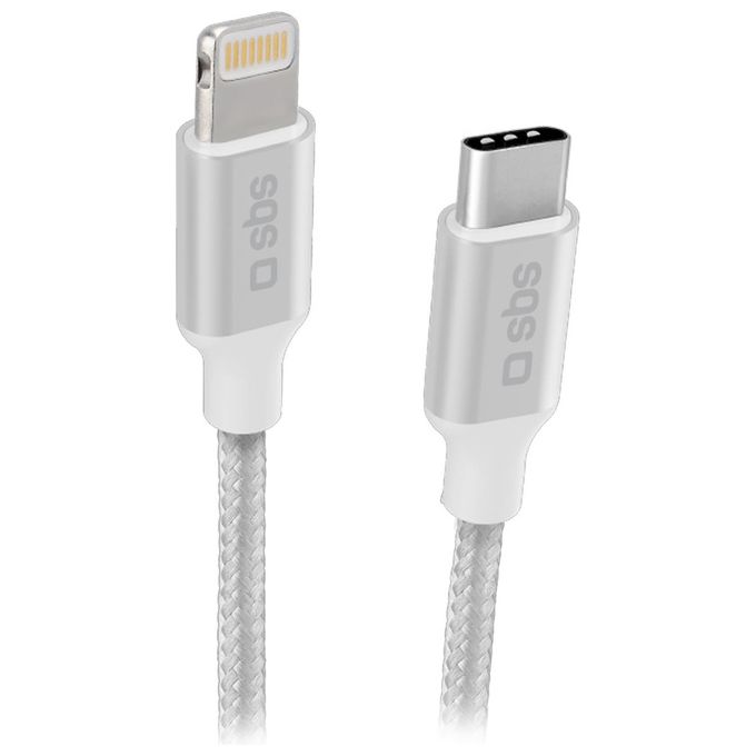 SBS 93000000141096674 Cavo Ricarica e Dati USB C Lightning 1 m Finitura Antigroviglio Rivestimento Braided Argentato colore Argento