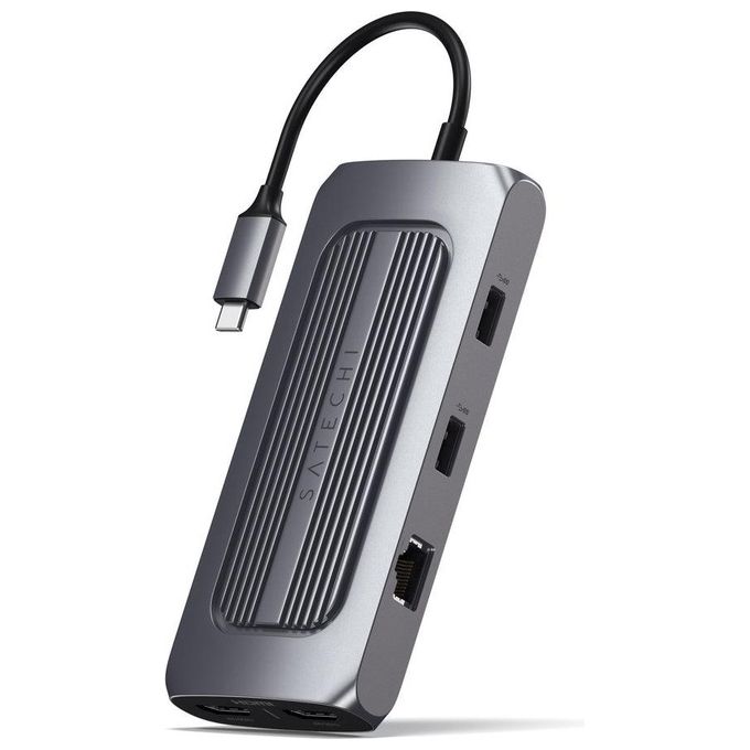 Satechi ST-UCMXAM Adattatore Multiporta USB-C con Doppia HDMI 4K Ethernet Gigabit e Ricarica 100W colore Grigio