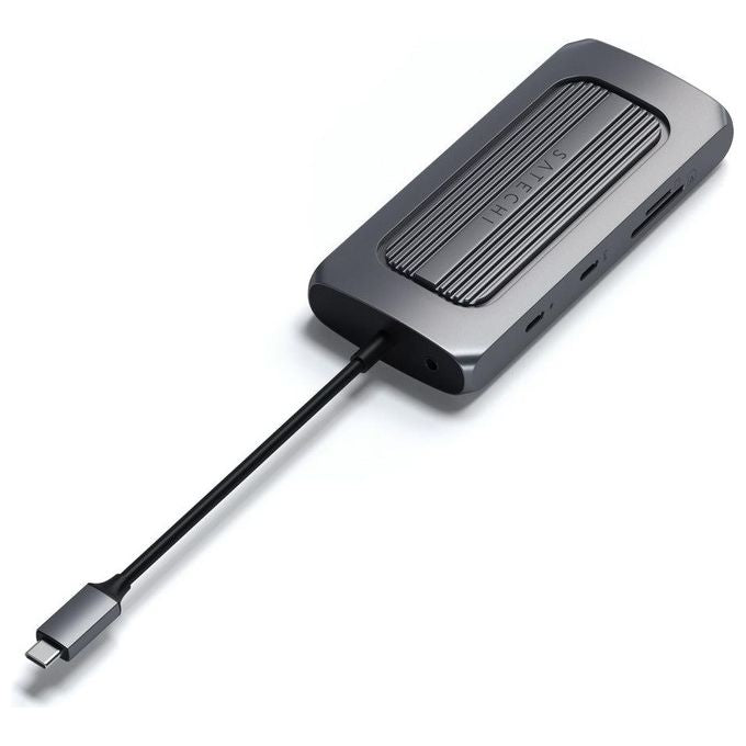 Satechi ST-UCMXAM Adattatore Multiporta USB-C con Doppia HDMI 4K Ethernet Gigabit e Ricarica 100W colore Grigio
