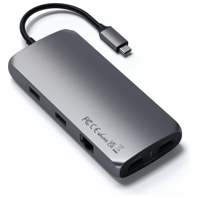 Satechi ST-UCMXAM Adattatore Multiporta USB-C con Doppia HDMI 4K Ethernet Gigabit e Ricarica 100W colore Grigio