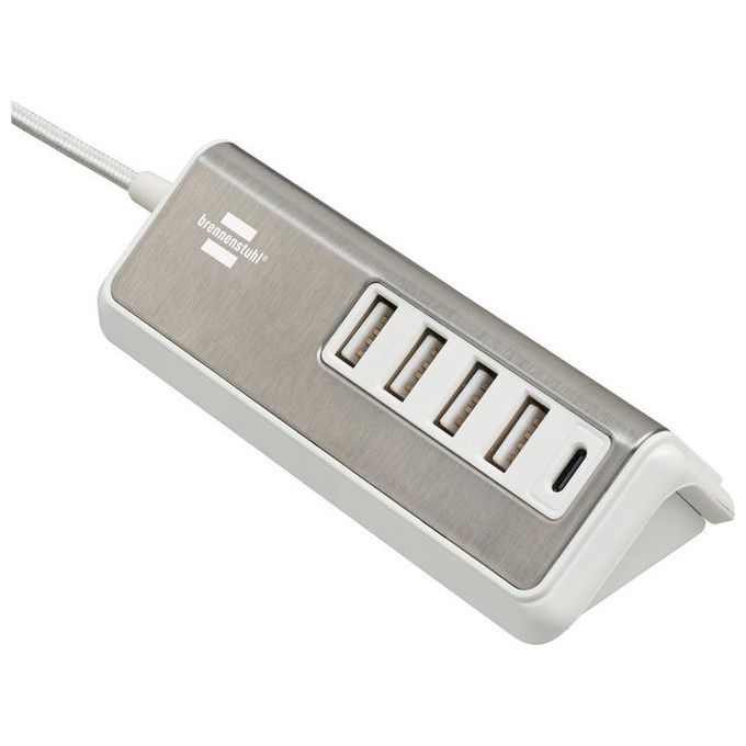 Brennenstuhl 1508230 estilo Caricatore multiplo USB 4x USB A 1x USB C Power Delivery 1,5 m colore Acciaio inossidabile Bianco
