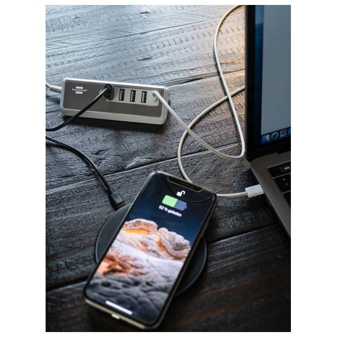 Brennenstuhl 1508230 estilo Caricatore multiplo USB 4x USB A 1x USB C Power Delivery 1,5 m colore Acciaio inossidabile Bianco