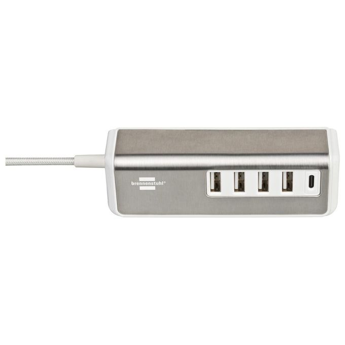 Brennenstuhl 1508230 estilo Caricatore multiplo USB 4x USB A 1x USB C Power Delivery 1,5 m colore Acciaio inossidabile Bianco
