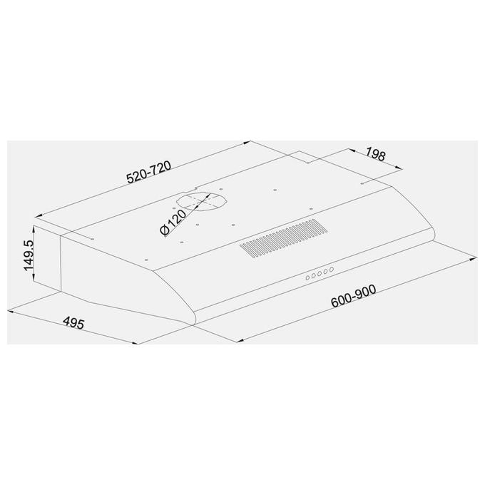 Silverline 1201973301 Cappa Incasso 90 cm 483 m³-h Classe D 68 dB Pulsanti colore Argento