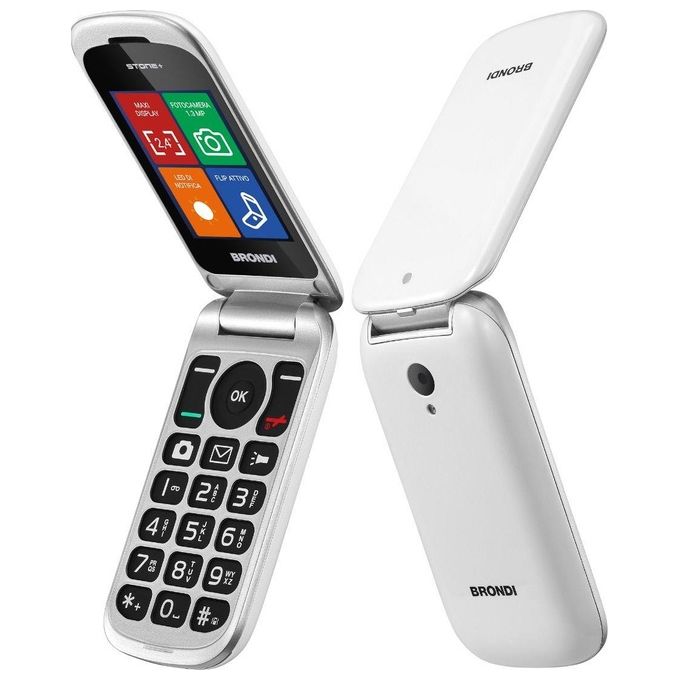 Brondi STONE+ Telefono Cellulare Basico Flip Attivo Dual SIM 2.4'' 1.3 MP Bluetooth MicroSD colore Bianco