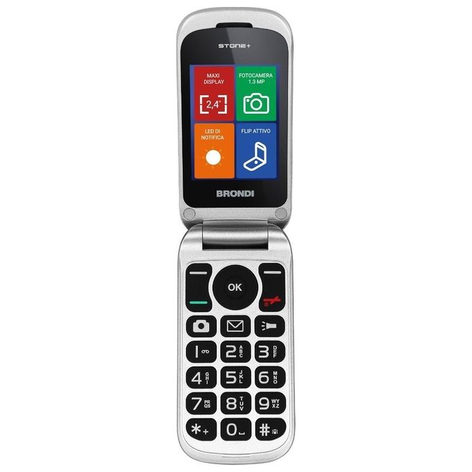 Brondi STONE+ Telefono Cellulare Basico Flip Attivo Dual SIM 2.4'' 1.3 MP Bluetooth MicroSD colore Bianco