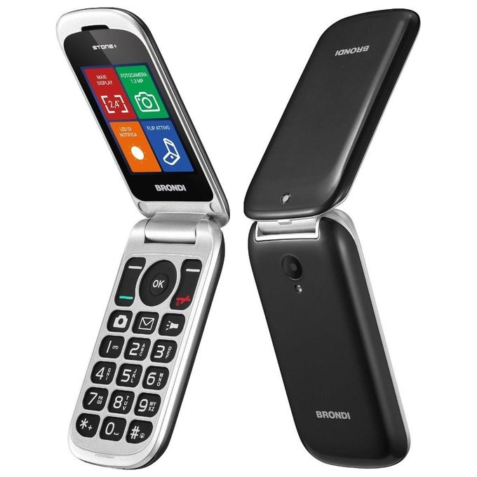 Brondi 10278080 Stone+ Cellulare a Conchiglia Flip Attivo Dual SIM Display 2.4'' Fotocamera 1.3 MP GSM Quad Band colore Nero