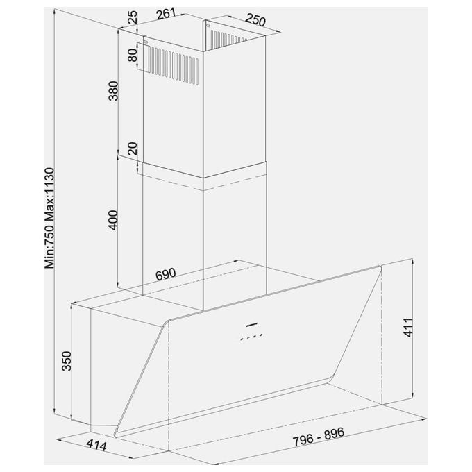 Silverline 3457 SOHO Cappa aspirante a parete 90 cm 627 m³-h Classe A 61 dB Touch colore Nero