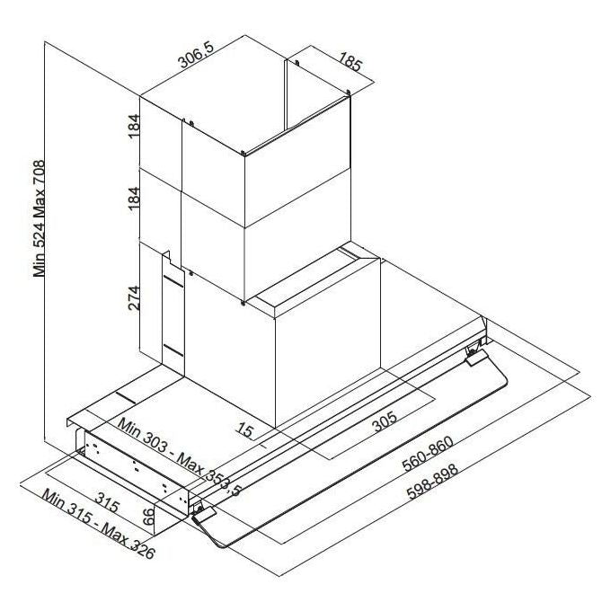 Silverline 3129 INSIDE 1 Cappa da incasso 90 cm 465 m³-h Classe C 64 dB Tiro a effetto colore Inox