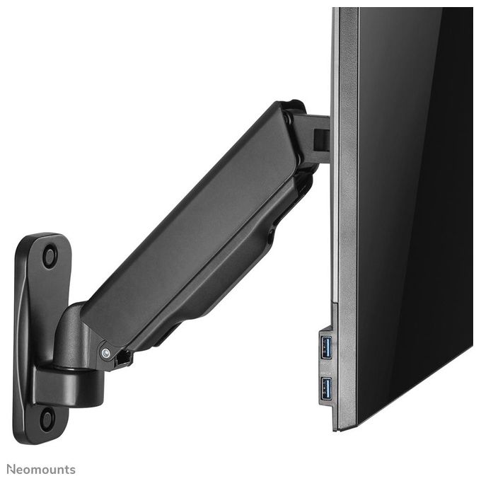 Neomounts WL70-440BL11 Supporto a Parete Full Motion per Monitor e TV 17-32'' VESA 75x75 100x100 mm Regolazione Altezza con Molla a Gas Rotazione 360° Inclinazione -45° +90° colore Nero