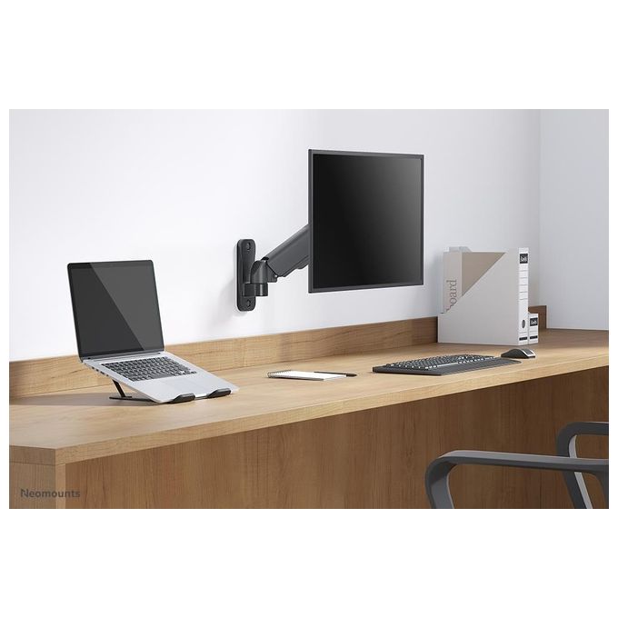 Neomounts WL70-440BL11 Supporto a Parete Full Motion per Monitor e TV 17-32'' VESA 75x75 100x100 mm Regolazione Altezza con Molla a Gas Rotazione 360° Inclinazione -45° +90° colore Nero