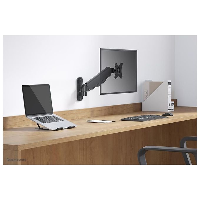 Neomounts WL70-440BL11 Supporto a Parete Full Motion per Monitor e TV 17-32'' VESA 75x75 100x100 mm Regolazione Altezza con Molla a Gas Rotazione 360° Inclinazione -45° +90° colore Nero
