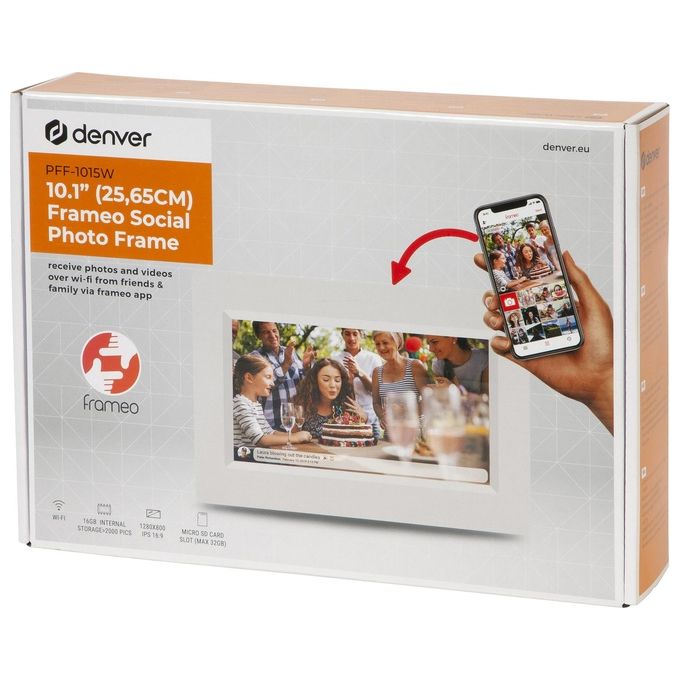 Denver 119101040280 PFF-1015W Cornice Digitale 10,1'' IPS Touch Wi-Fi 1280x800 16 GB Memoria Interna Slot microSD colore Bianco