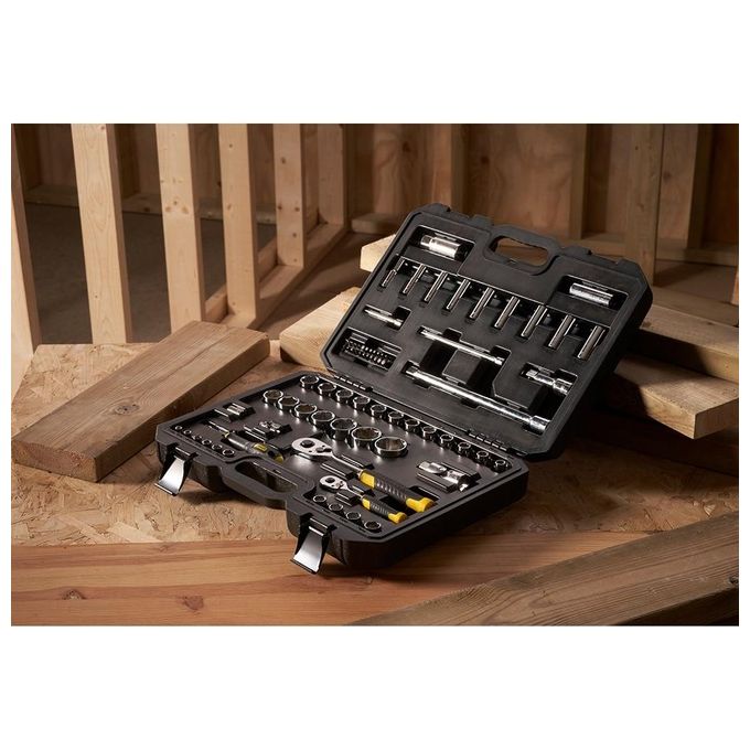 Stanley STMT82831-1 Set di Chiavi a Bussola 72 Pezzi con Cricchetti 1-4'' e 1-2'' 72 Denti Impugnatura Bi-materiale Valigetta Inclusa colore Nero Giallo