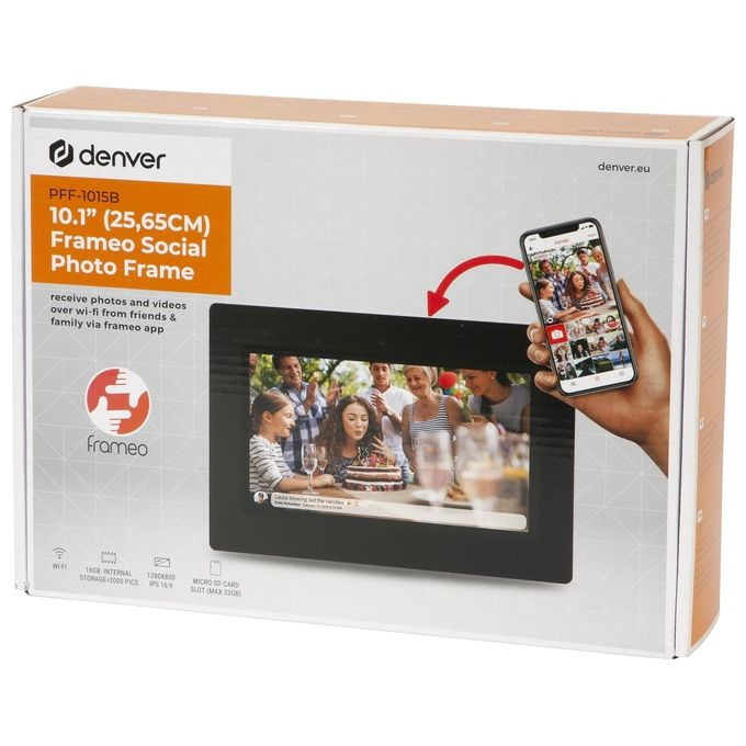 Denver PFF-1015B Cornice Digitale WiFi Schermo Touch IPS 10.1'' Risoluzione 1280x800 Memoria 16 GB Slot microSD colore Nero