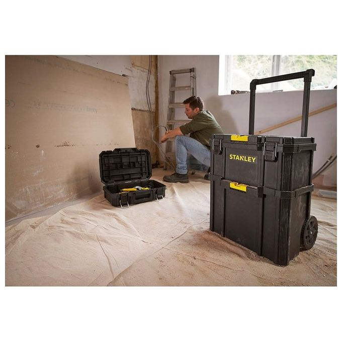 Stanley STST83319-1 Carrello Portautensili Modulare 3 in 1 80 L 45 Kg Maniglia Telescopica Ruote 7'' colore Nero