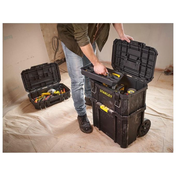 Stanley STST83319-1 Carrello Portautensili Modulare 3 in 1 80 L 45 Kg Maniglia Telescopica Ruote 7'' colore Nero