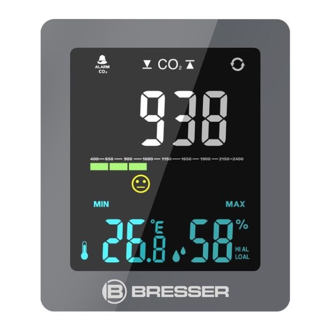Bresser Optics 7004020QT5000 Monitor Qualita' dell'Aria CO2 con Misurazione Temperatura e Umidita' colore Grigio