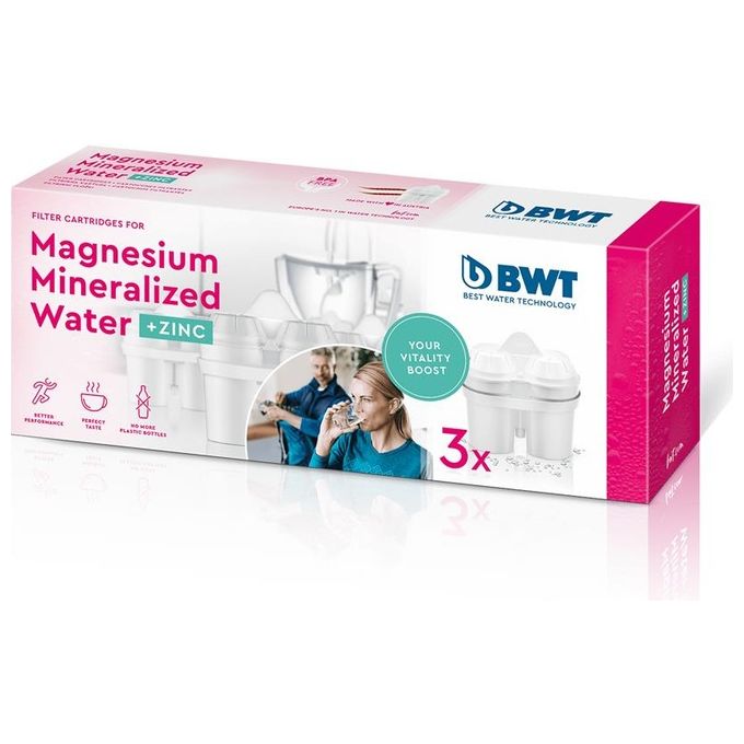 BWT 814453 Filtro Acqua Zinc Magnesium Mineralized Water con Zinco e Magnesio confezione 3 pz 120 L per filtro