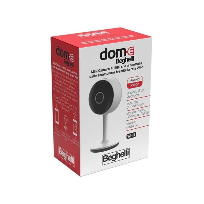 Beghelli 60020 Smart Camera Mini Telecamera Wi-Fi Full HD 1080p 2 MP Visione Notturna 10m Sensore Movimento Audio Bidirezionale colore Bianco