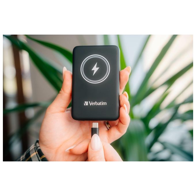 Verbatim 1261530 Charge 'n' Go Power Bank Magnetico Wireless 5000 mAh 15 W Ricarica Bidirezionale USB-C PD 20 W colore Nero