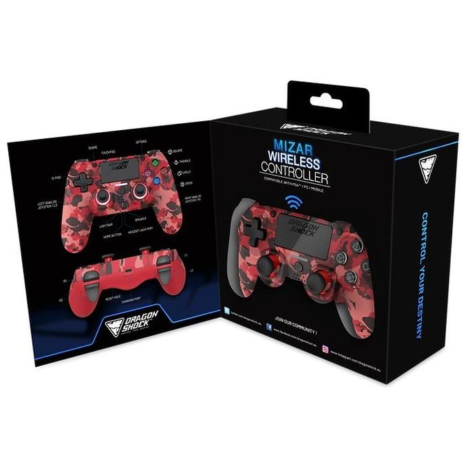 Dragonshock DSCPS4-RC Mizar Gamepad Wireless Bluetooth per PlayStation 4 Touchpad Analogico 620 mAh colore Mimetico Rosso