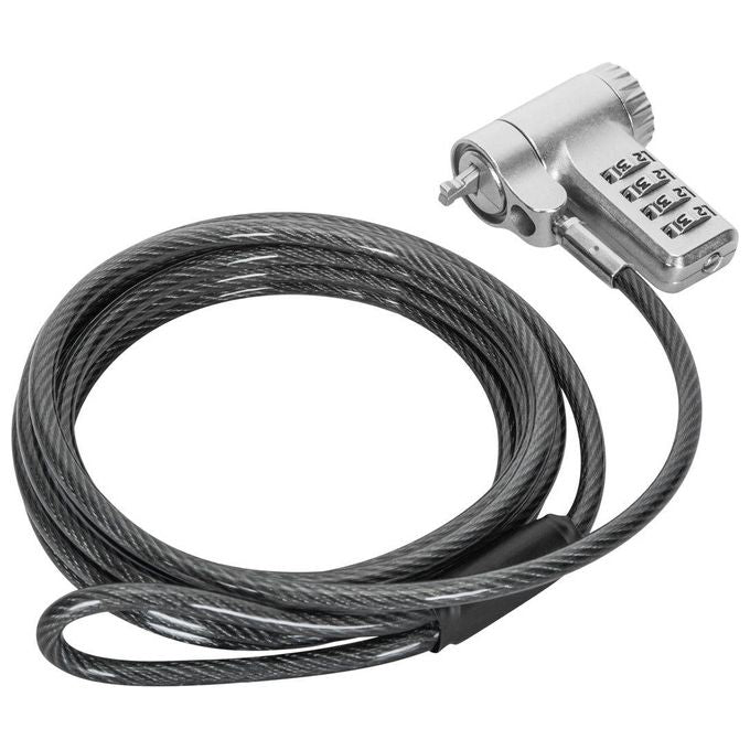 Targus ASP96RGL Lucchetto Combinato Universale Reimpostabile 4 Cifre Cavo 2 m in Acciaio Galvanizzato Rotazione Testa 360 Gradi per Laptop Monitor PC colore Argento