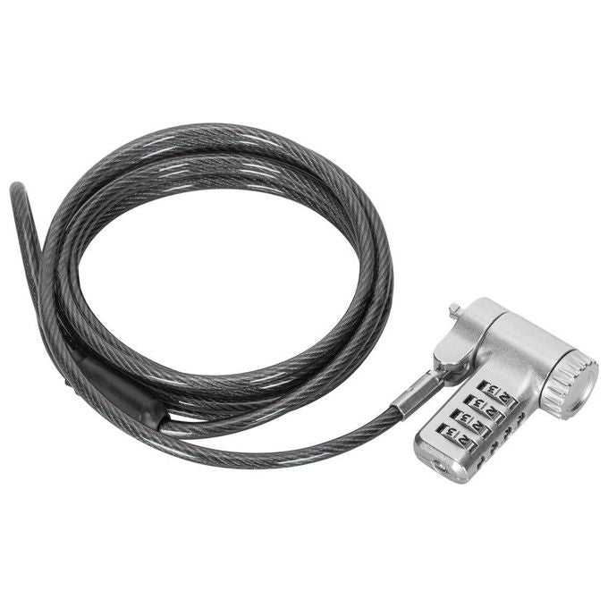 Targus ASP96RGL Lucchetto Combinato Universale Reimpostabile 4 Cifre Cavo 2 m in Acciaio Galvanizzato Rotazione Testa 360 Gradi per Laptop Monitor PC colore Argento