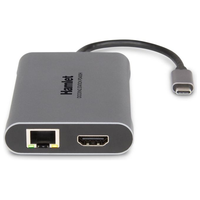 Hamlet HDKC-PD400H Docking Station USB-C 2 HDMI 4K 3 USB 3.0 Gigabit Ethernet Power Delivery 85W colore Grigio