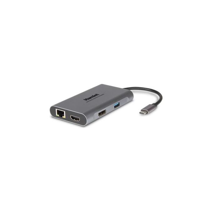 Hamlet HDKC-PD400D Docking Station USB-C Power Delivery 85W Dual Display 4K HDMI DisplayPort 3x USB 3.0 LAN Gigabit colore Grigio