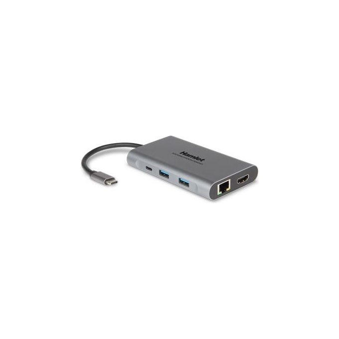 Hamlet HDKC-PD400D Docking Station USB-C Power Delivery 85W Dual Display 4K HDMI DisplayPort 3x USB 3.0 LAN Gigabit colore Grigio