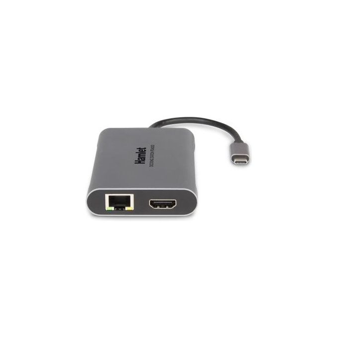 Hamlet HDKC-PD400D Docking Station USB-C Power Delivery 85W Dual Display 4K HDMI DisplayPort 3x USB 3.0 LAN Gigabit colore Grigio