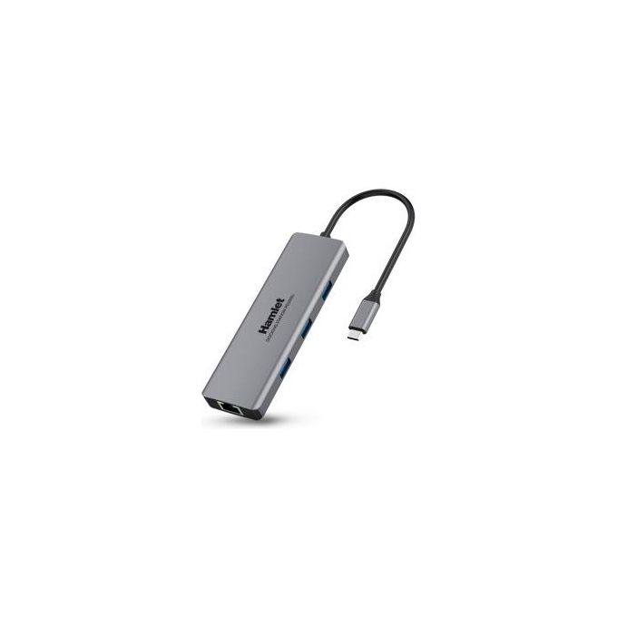Hamlet HDKC-PD200U Docking Station USB-C Power Delivery 85W 4 porte USB 3.0 HDMI Gigabit Ethernet uscita audio 3.5 mm colore Grigio