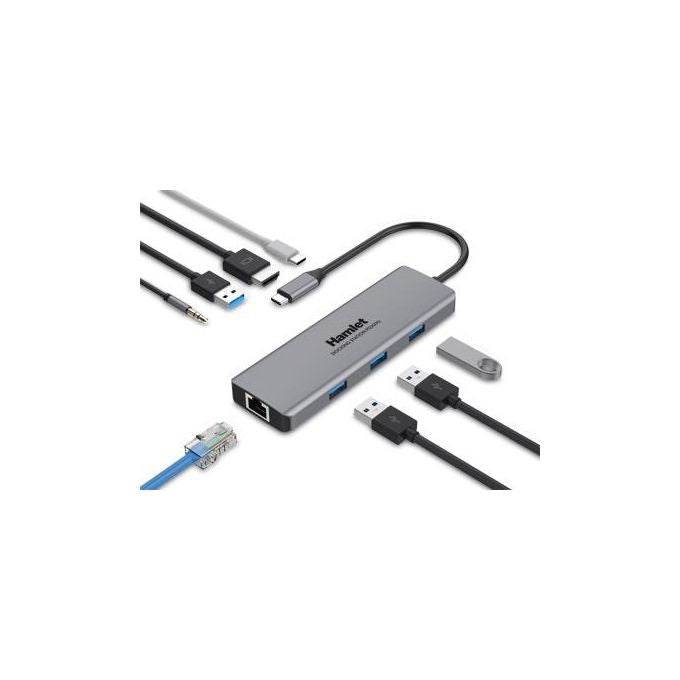 Hamlet HDKC-PD200U Docking Station USB-C Power Delivery 85W 4 porte USB 3.0 HDMI Gigabit Ethernet uscita audio 3.5 mm colore Grigio
