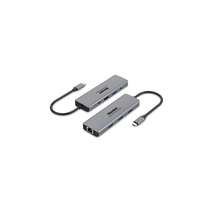 Hamlet HDKC-PD200U Docking Station USB-C Power Delivery 85W 4 porte USB 3.0 HDMI Gigabit Ethernet uscita audio 3.5 mm colore Grigio