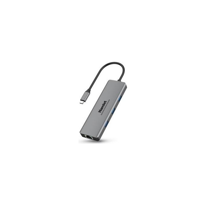 Hamlet HDKC-PD200U Docking Station USB-C Power Delivery 85W 4 porte USB 3.0 HDMI Gigabit Ethernet uscita audio 3.5 mm colore Grigio