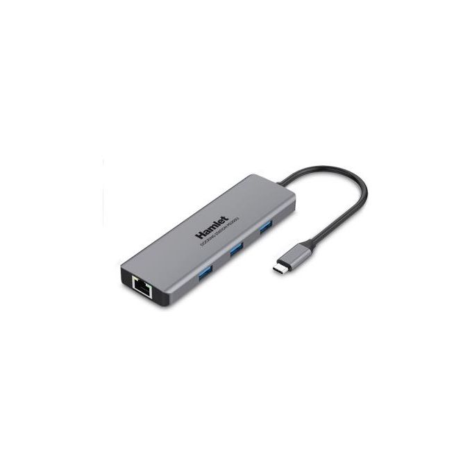 Hamlet HDKC-PD200U Docking Station USB-C Power Delivery 85W 4 porte USB 3.0 HDMI Gigabit Ethernet uscita audio 3.5 mm colore Grigio