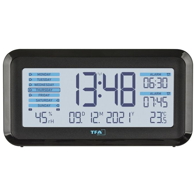 TFA-Dostmann 60.2562.01 Boxx2 Sveglia Digitale Radiocontrollata Display LED 2 Sveglie Temperatura Umidita' Batteria Li-Ion colore Nero