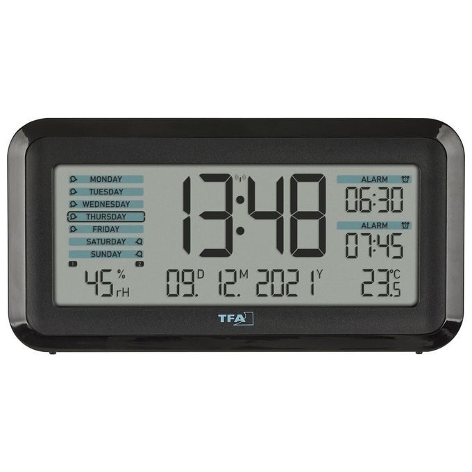 TFA-Dostmann 60.2562.01 Boxx2 Sveglia Digitale Radiocontrollata Display LED 2 Sveglie Temperatura Umidita' Batteria Li-Ion colore Nero