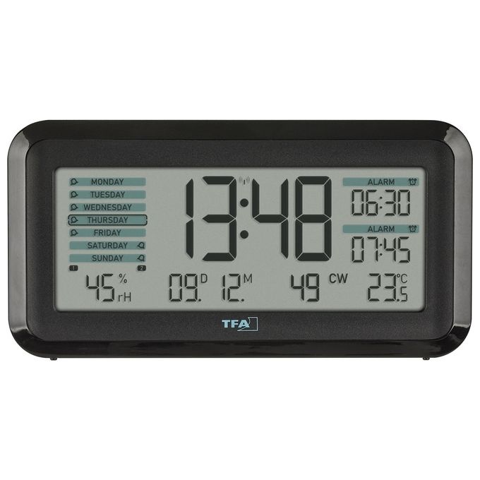 TFA-Dostmann 60.2562.01 Boxx2 Sveglia Digitale Radiocontrollata Display LED 2 Sveglie Temperatura Umidita' Batteria Li-Ion colore Nero