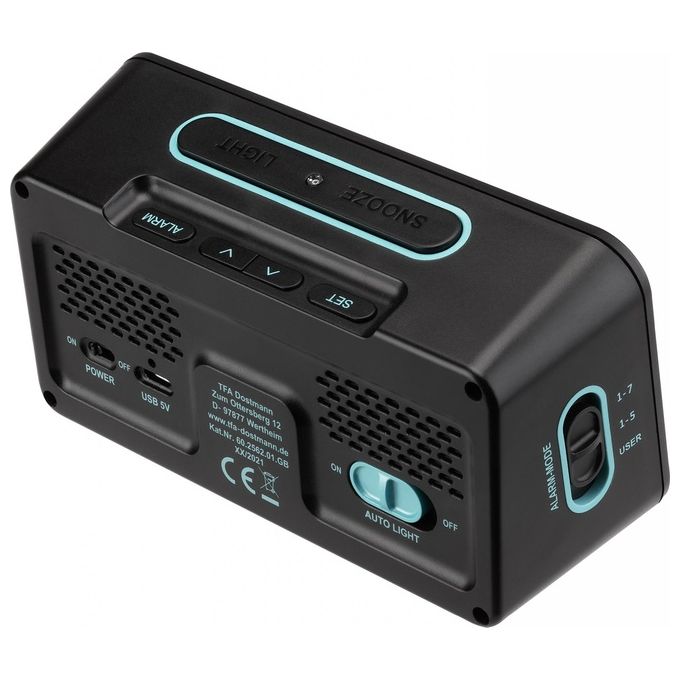 TFA-Dostmann 60.2562.01 Boxx2 Sveglia Digitale Radiocontrollata Display LED 2 Sveglie Temperatura Umidita' Batteria Li-Ion colore Nero