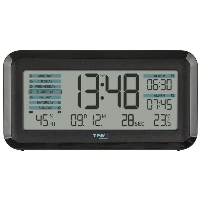 TFA-Dostmann 60.2562.01 Boxx2 Sveglia Digitale Radiocontrollata Display LED 2 Sveglie Temperatura Umidita' Batteria Li-Ion colore Nero