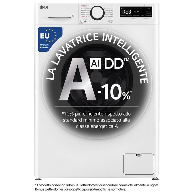 LG AI DD F4R3010NSWW Lavatrice Classe A -10% Carica Frontale Serie R3 Lavatrice 10kg 1400 giri AIWash Lavaggio a vapore Motore Direct Drive Smart Diagnosis Libera installazione Bianca